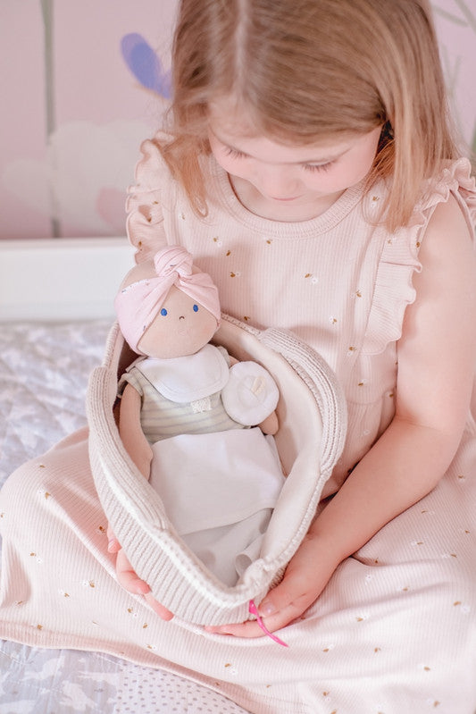Bonikka - Green Outfit Baby Doll with Knitted Carry Cot