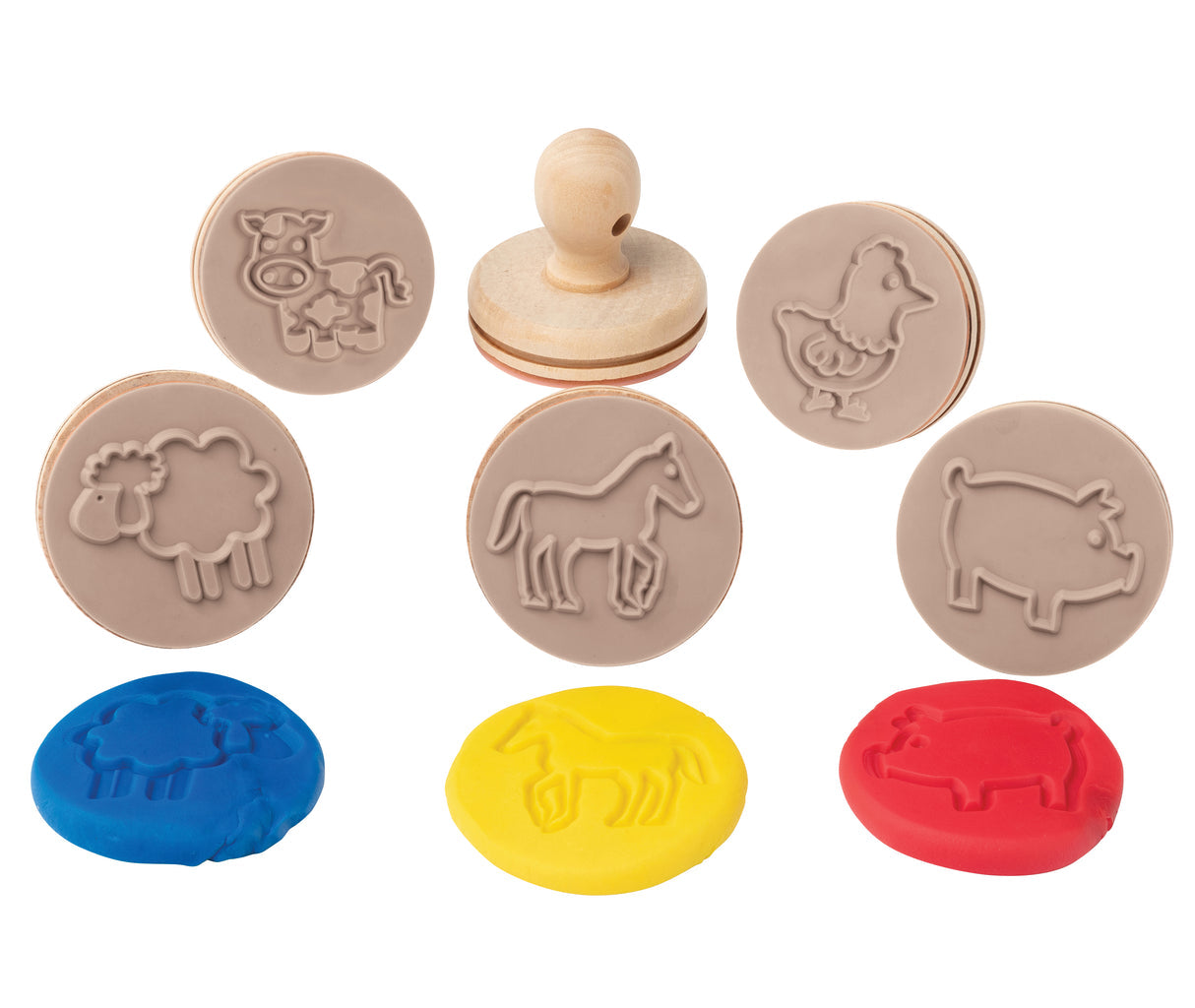 Educational Colours Wooden Dough Stamps - Farm