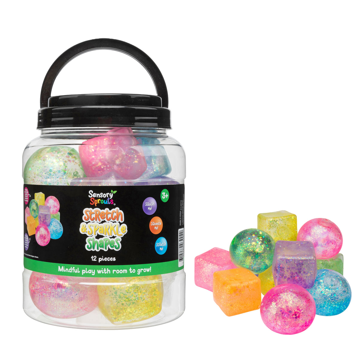 Sensory Sprouts Stretch & Sparkle Shapes Jar of 12