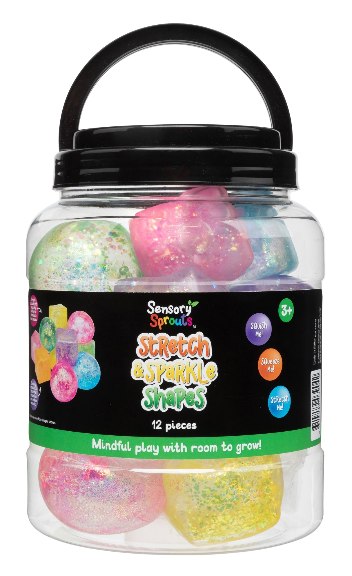 Sensory Sprouts Stretch & Sparkle Shapes Jar of 12