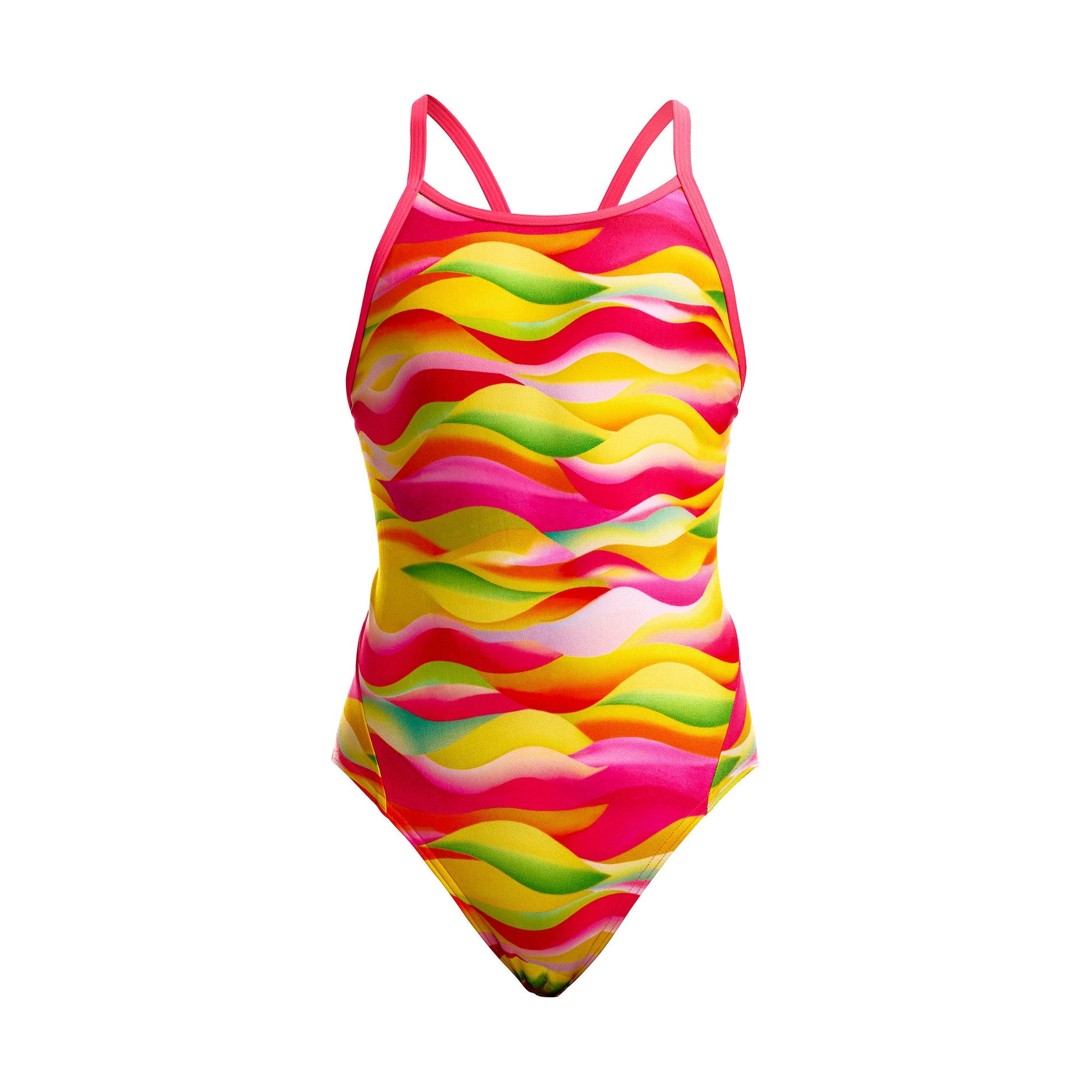 Funkita Girls Custard Cakes Diamond Back One Piece Swimsuit with chlorine-resistant ECO C-INFINITY fabric for swim training