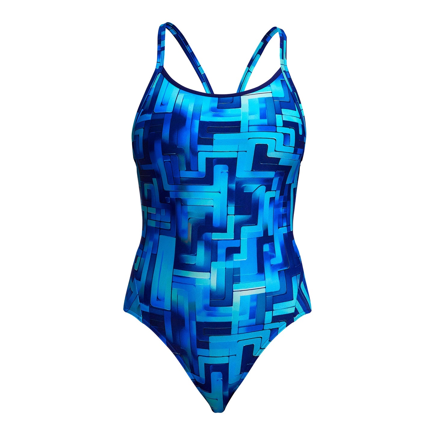 Funkita You Blued girls diamond back one piece swimsuit in blue, shown from behind with supportive back panels