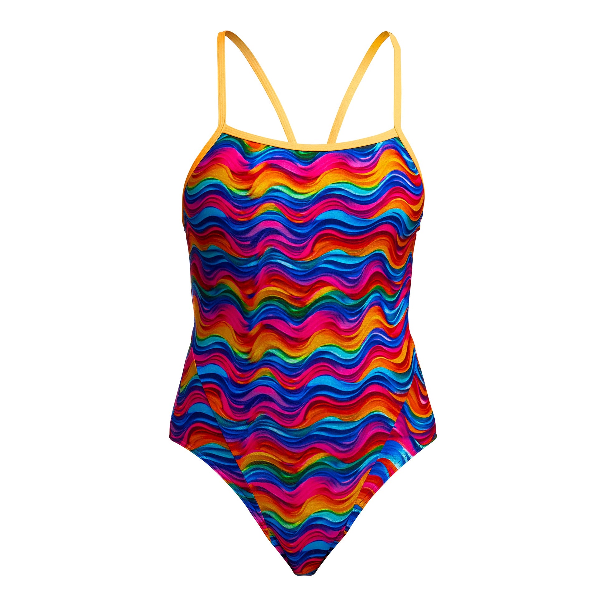 Funkita Plastic Fantastic girls diamond back one piece swimsuit, rear view showing the diamond back panel design