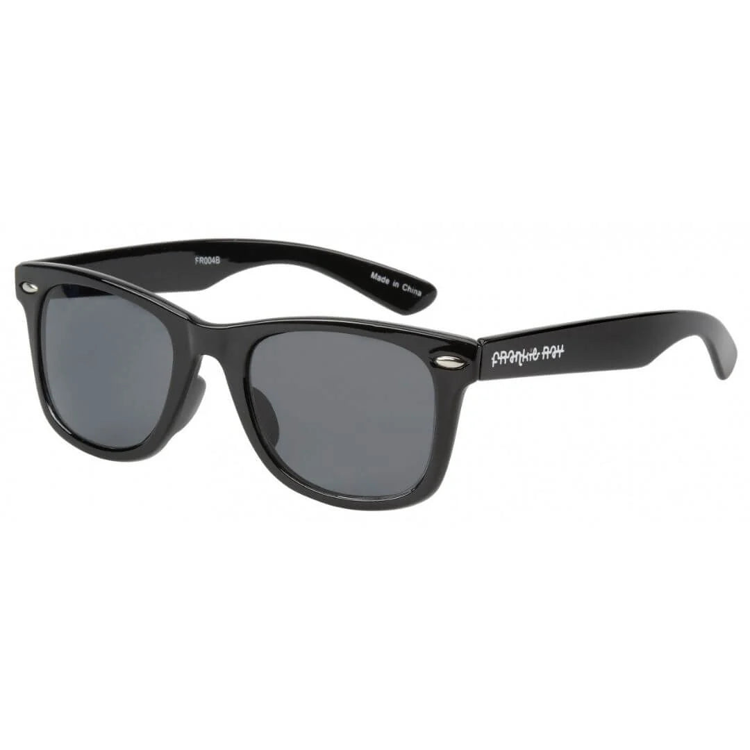 Frankie Ray Kids Sunglasses Gadget Black with sporty wrap-style frame and UV400 smoke lenses for children aged 3 to 8 years