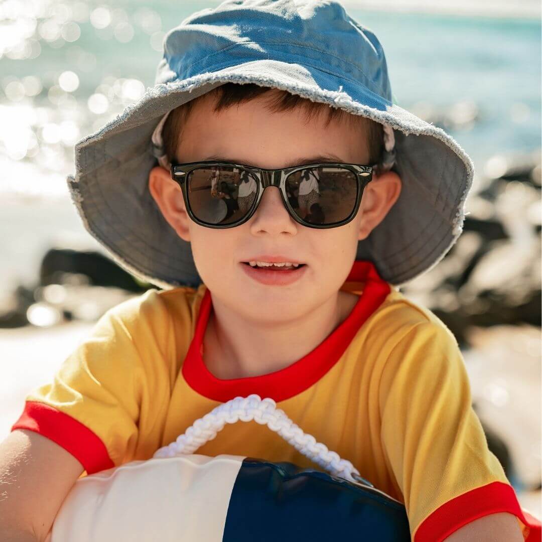 Frankie Ray Kids Sunglasses Gadget Black with sporty wrap-style frame and UV400 smoke lenses for children aged 3 to 8 years