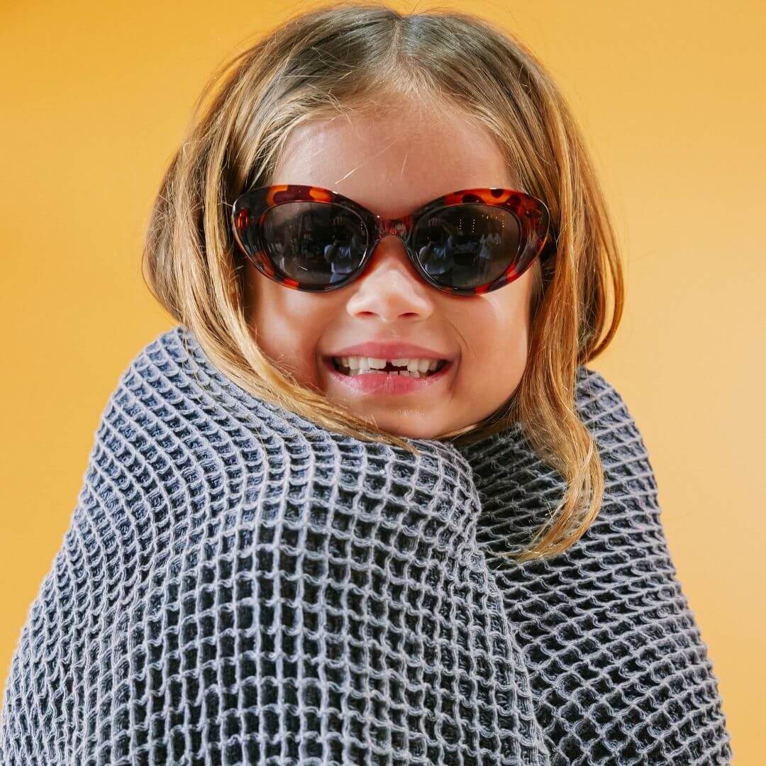 Frankie Ray Kids Sunglasses Lulu Tortoise with classic rounded tortoise shell frame and UV400 smoke lenses for children aged 3 to 8 years