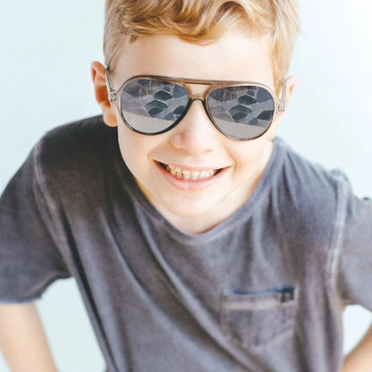 Frankie Ray Kids Sunglasses Stanley Crystal Grey with classic square frame and UV400 smoke lenses for children aged 3 to 8 years