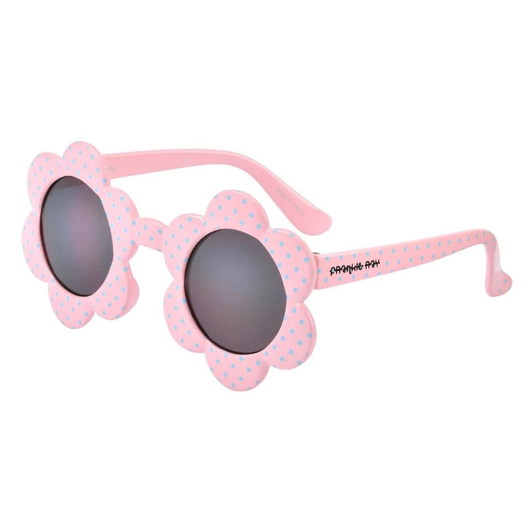 Frankie Ray Kids Sunglasses Daisy Pink with classic rounded pink frame and UV400 smoke lenses for children aged 3 to 8 years