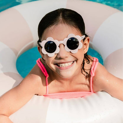 Frankie Ray Kids Sunglasses Daisy Pink with classic rounded pink frame and UV400 smoke lenses for children aged 3 to 8 years