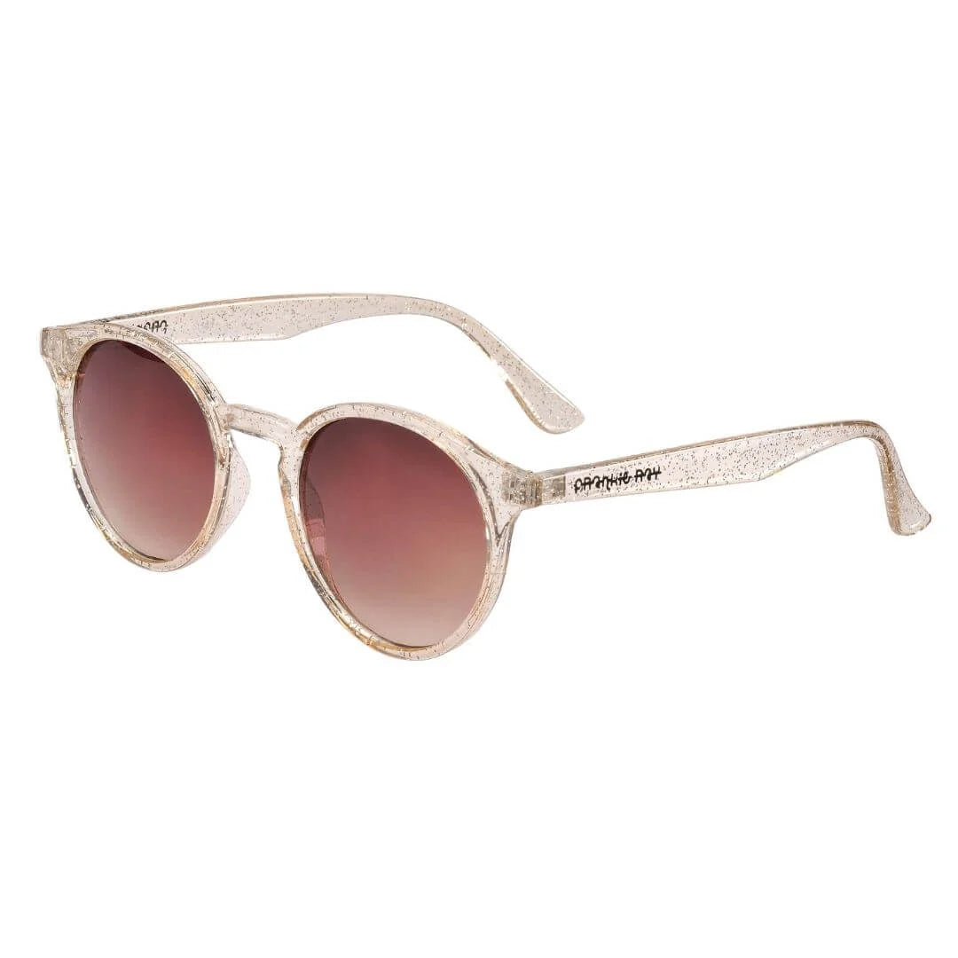 Frankie Ray Kids Sunglasses Shine Gold with rounded translucent gold frame and UV400 smoke lenses for children aged 3 to 8 years