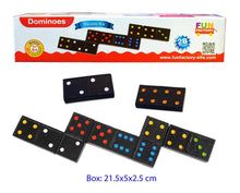 Fun Factory double six dominoes set with 28 pieces in storage box, black tiles with colourful dots