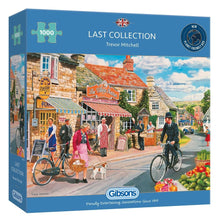 Gibsons puzzle box featuring a village scene with people and shops.