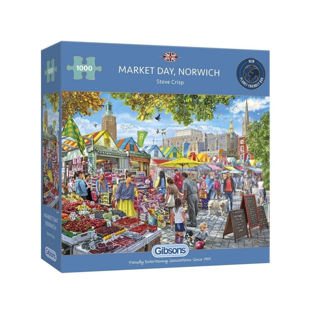 gibsons 1000 piece puzzle of a bustling market day in Norwich