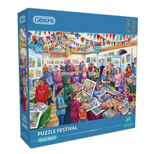 Gibsons Puzzle Festival puzzle box with colorful illustration of a puzzle store.
