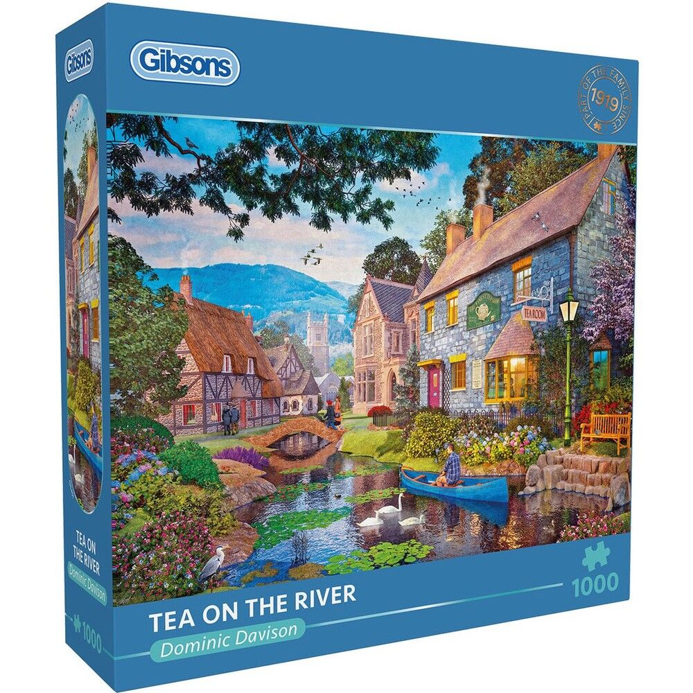 Gibsons puzzle box with a scenic village by a river design