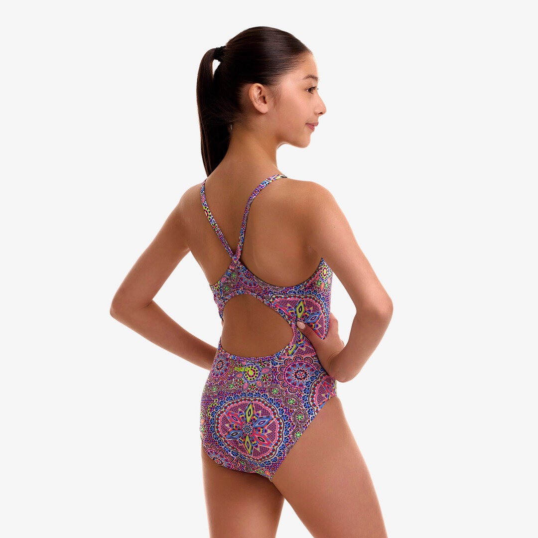 Funkita Girls Love Lacy Diamond Back One Piece Swimsuit with chlorine-resistant ECO C-INFINITY fabric