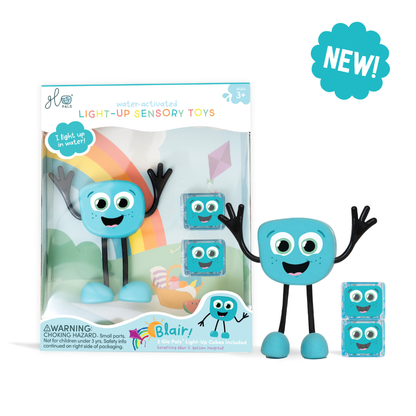 Glo Pals Character Blair blue light-up sensory toy with reusable water activated cubes