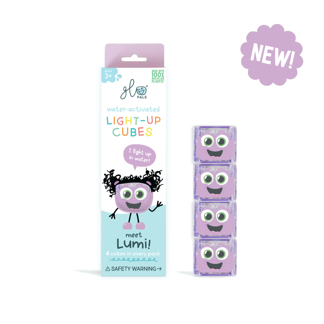 Glo Pals Cube Lumi purple water activated light-up sensory cubes for bath and sensory play