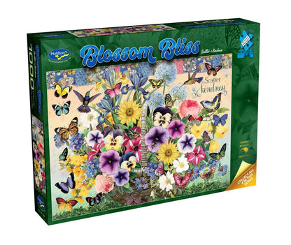 Jigsaw puzzle box with floral and butterfly design on a white background