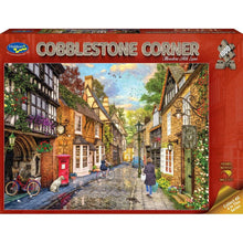 Jigsaw puzzle box titled 'Cobblestone Corner' with a scenic village design.
