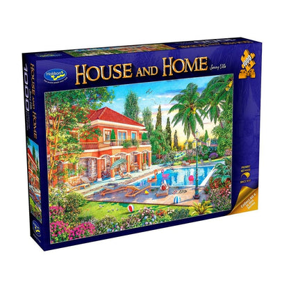 Puzzle box titled 'House and Home' with a colorful illustration of a house and garden on the cover.
