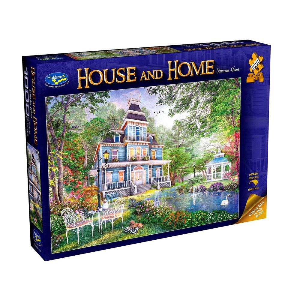 Jigsaw puzzle box titled 'House and Home' with a scenic illustration of a house and garden.
