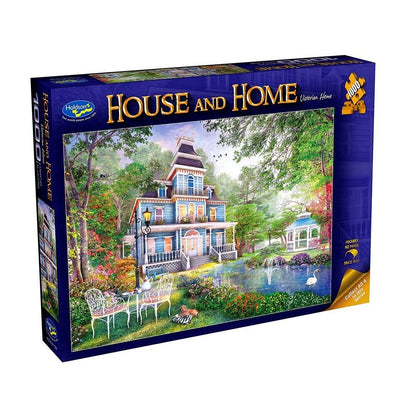 Jigsaw puzzle box titled 'House and Home' with a scenic illustration of a house and garden.