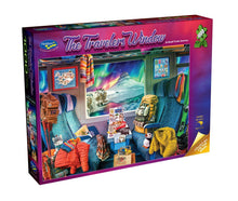 Holdson The Travelers Window puzzle box with colorful design and train interior illustration.