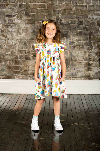 Tropicana Dress with Shoulder Frills