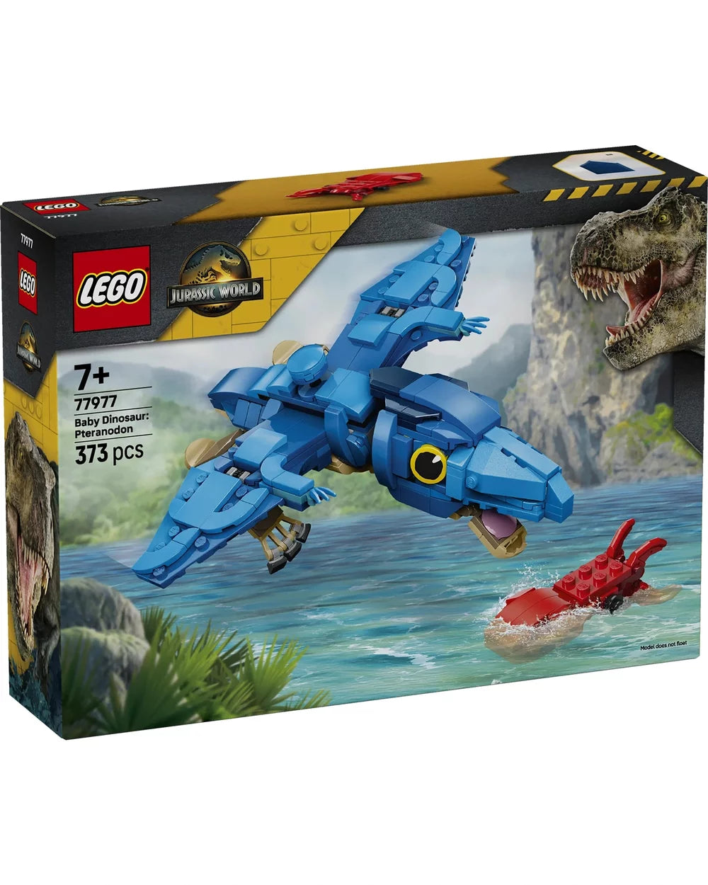 LEGO Jurassic World Baby Dinosaur building set box, set number 77977, featuring a blue baby dinosaur vehicle and a red baby dinosaur on the front packaging artwork.