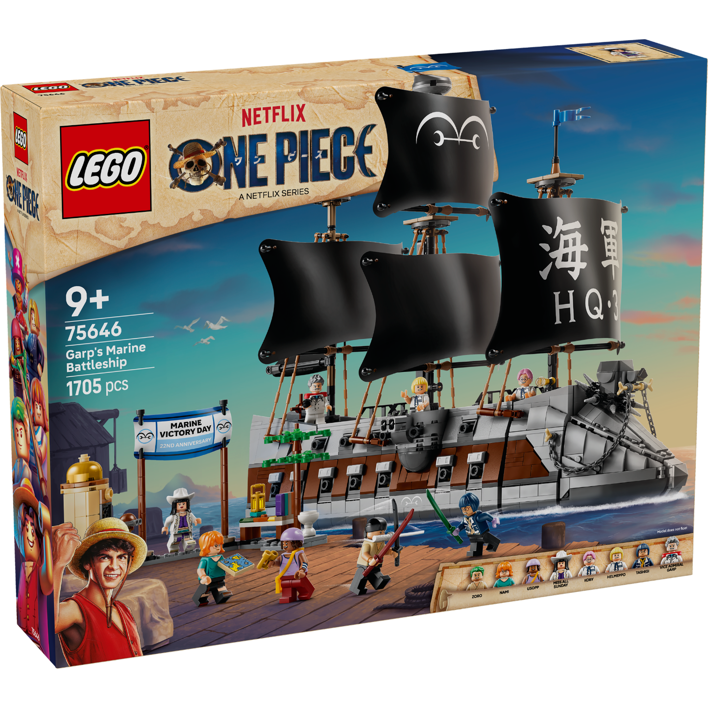 One piece lego set featuring Garp's Marine Battleship