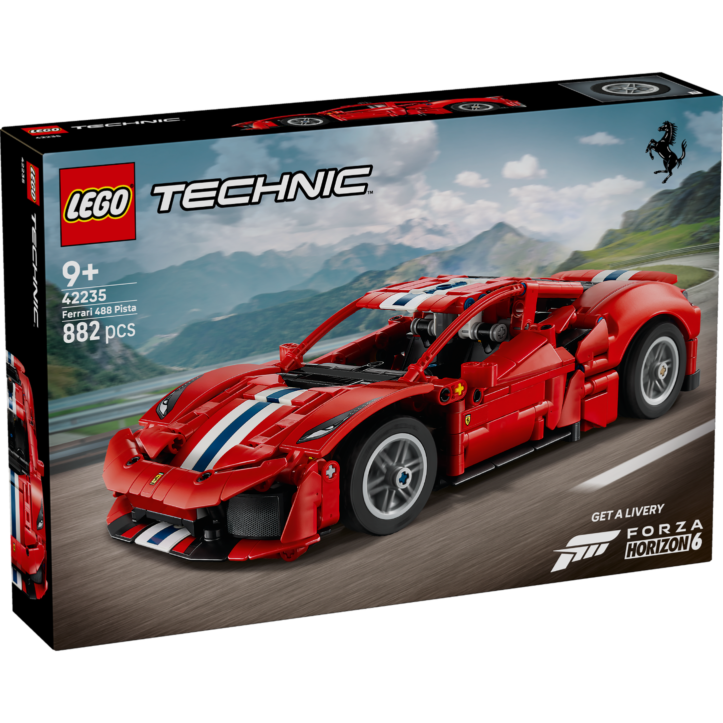 LEGO Technic Ferrari 488 GT3 model kit packaging with scenic background