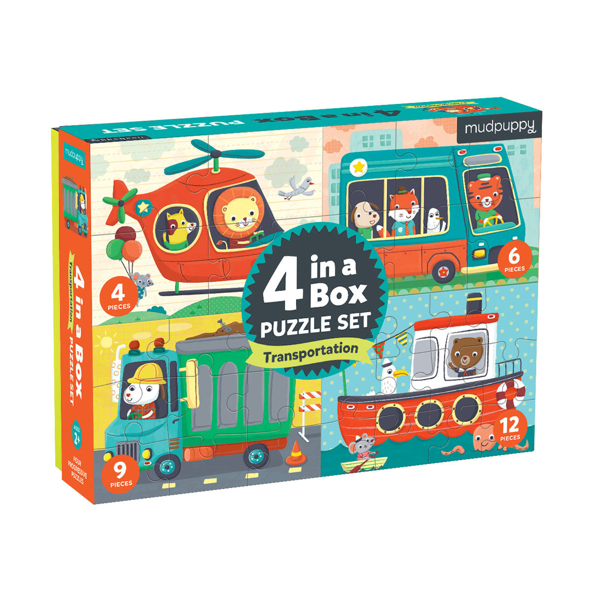Mudpuppy 4 In A Box Puzzle – Transport