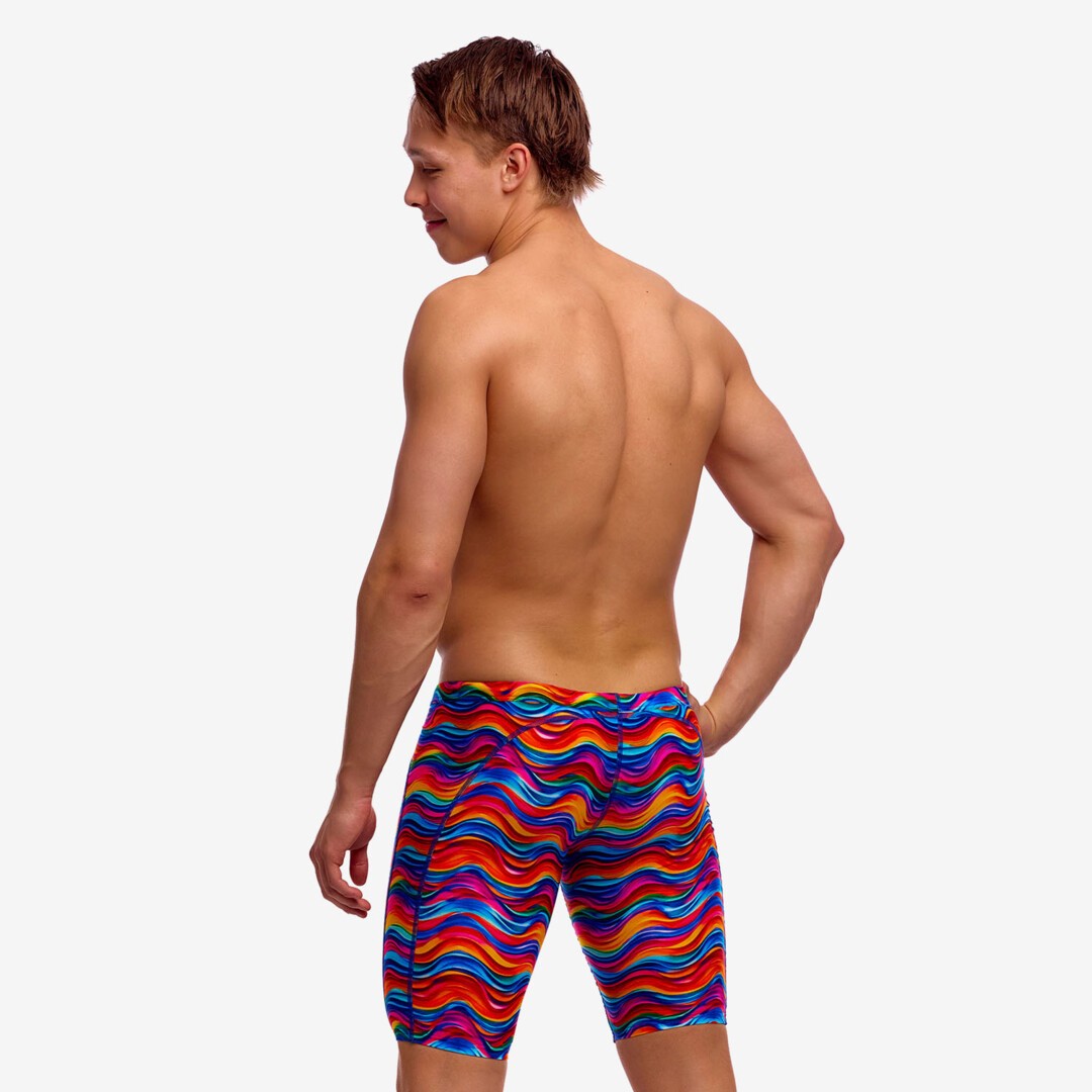 Funky Trunks Plastic Fantastic men's training jammers in a bright multicoloured print, front view
