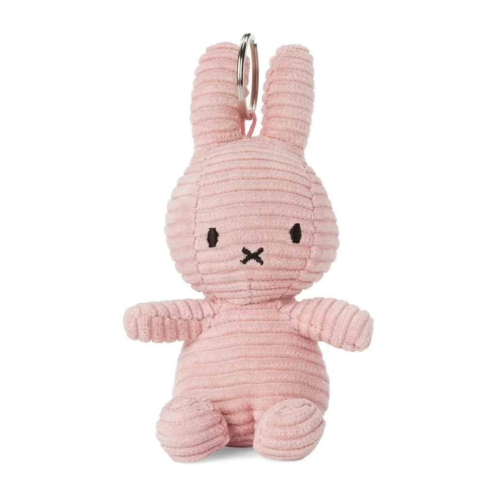 Official Miffy Corduroy Pink 10cm plush keychain with soft ribbed fabric and metal keyring attachment