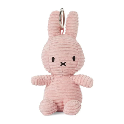 Official Miffy Corduroy Pink 10cm plush keychain with soft ribbed fabric and metal keyring attachment