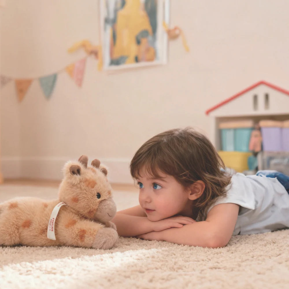 One Love Plush Willow the Giraffe lightly weighted sensory plush toy made from recycled fabrics