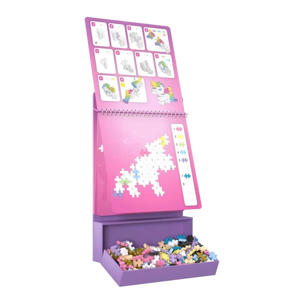 The fairy tale activity pad opened flat, showing a numbered page and attached storage box
