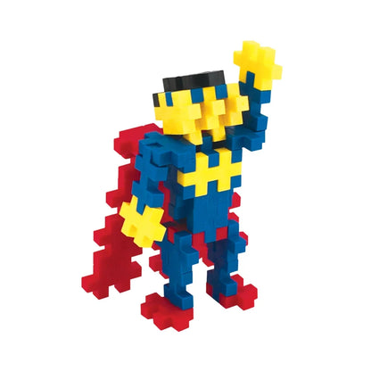 Close-up of the cape and mask detail on the Plus-Plus superhero figure build