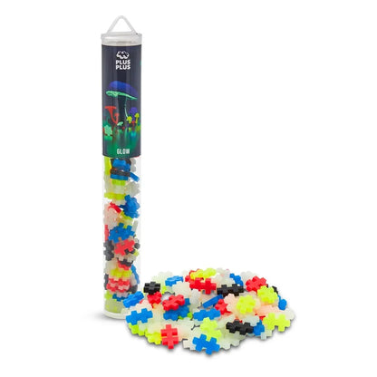 Plus-Plus Glow in the Dark 100 piece tube shown upright against a plain white background