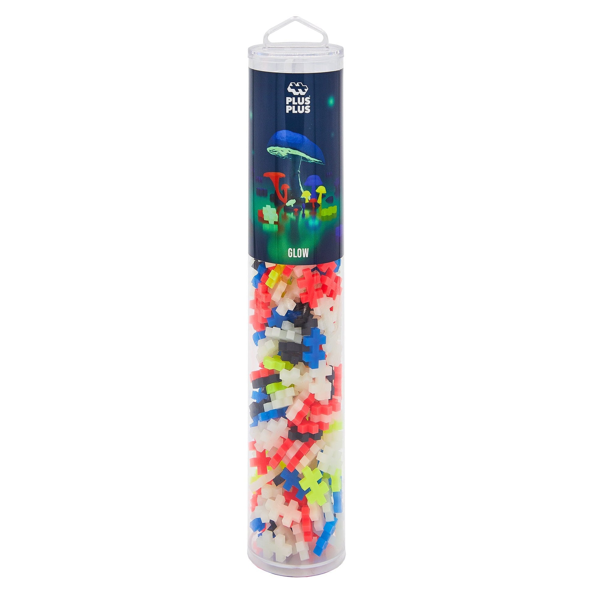 Plus-Plus Glow in the Dark Mix 240 piece tube standing upright on a white background