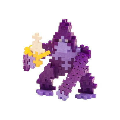 Finished Plus-Plus gorilla figure built from 100 interlocking pieces in black and grey