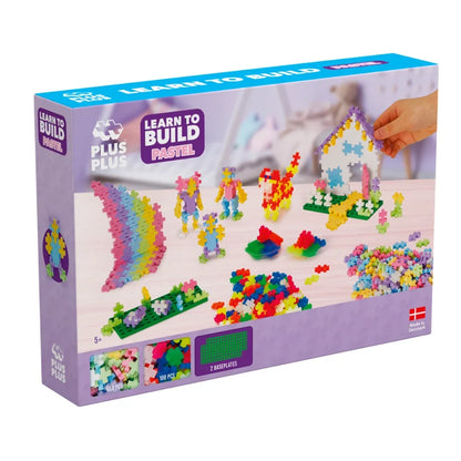 Plus-Plus Learn to Build Pastel 600 piece set in its retail box, shown on a white background 