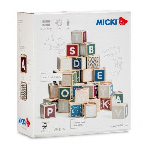 Micki Senses - Wooden Letters and Numbers Building Blocks 36 pcs