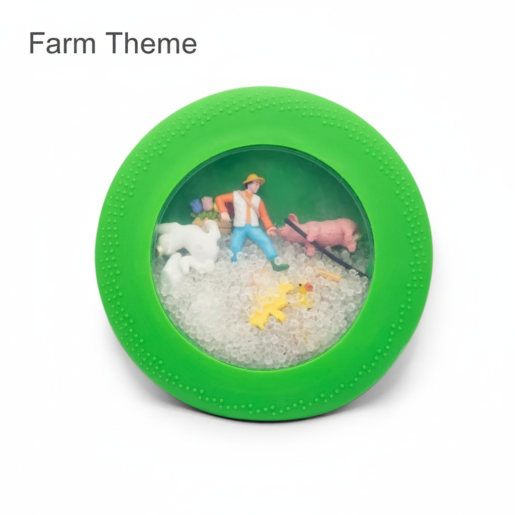 Jellystone Peekaboo Sensory Bag Farm with green silicone exterior and hidden farm themed figurines