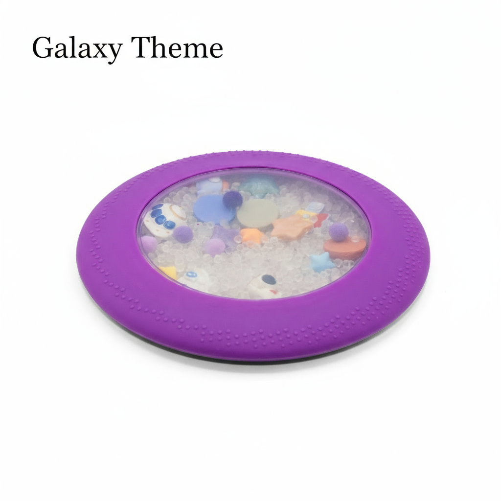 Jellystone Peekaboo Sensory Bag Galaxy with purple silicone exterior and hidden space themed figurines