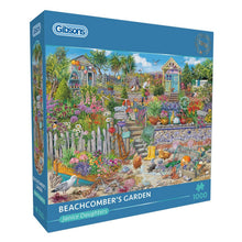 Gibsons puzzle box titled 'Beachcomber's Garden' with colorful garden illustration on a white background