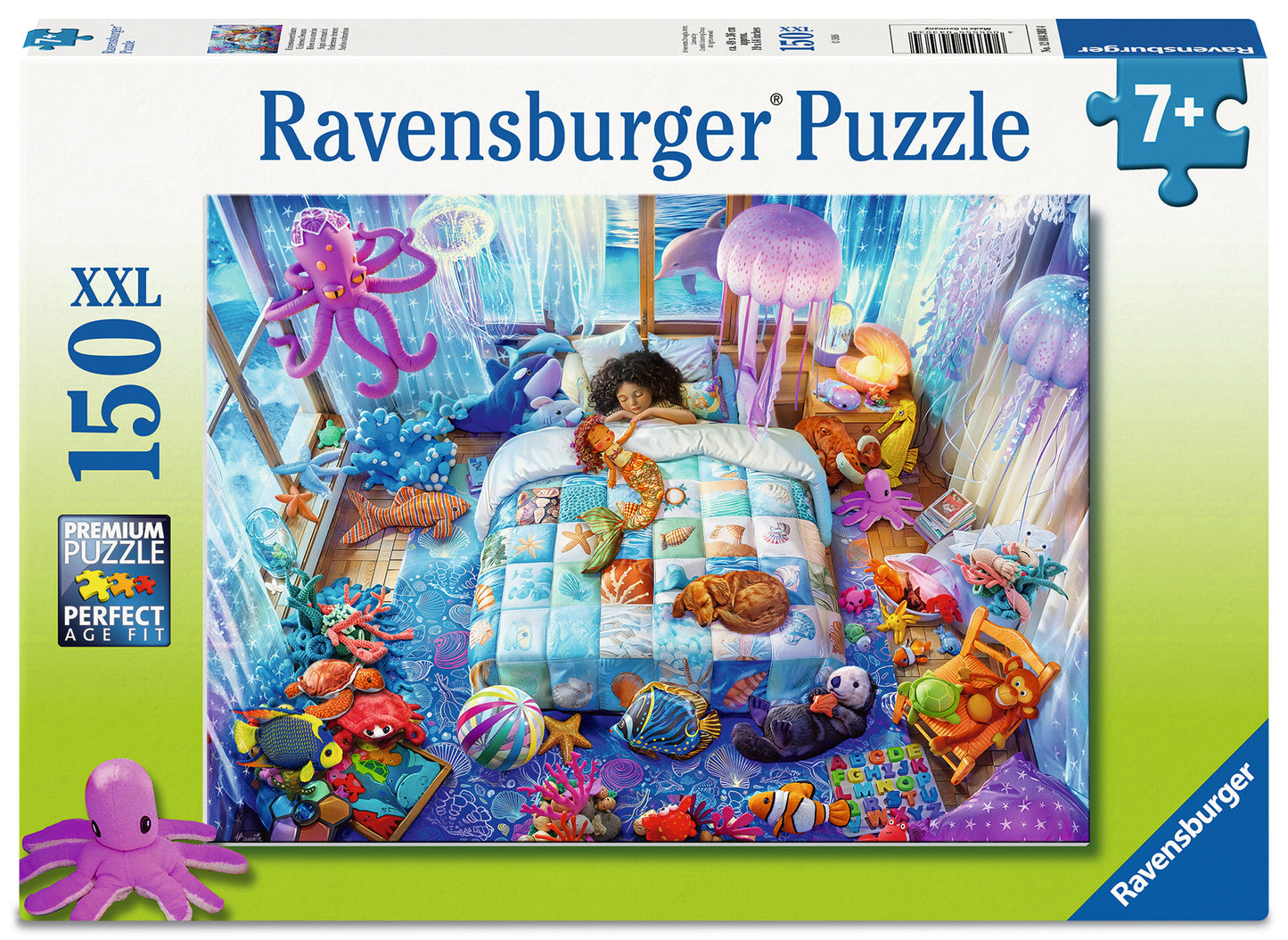 Ravensburger UnderSea Dreams 150 XXL piece children's jigsaw puzzle featuring a magical underwater bedroom with an octopus, jellyfish and sea creatures