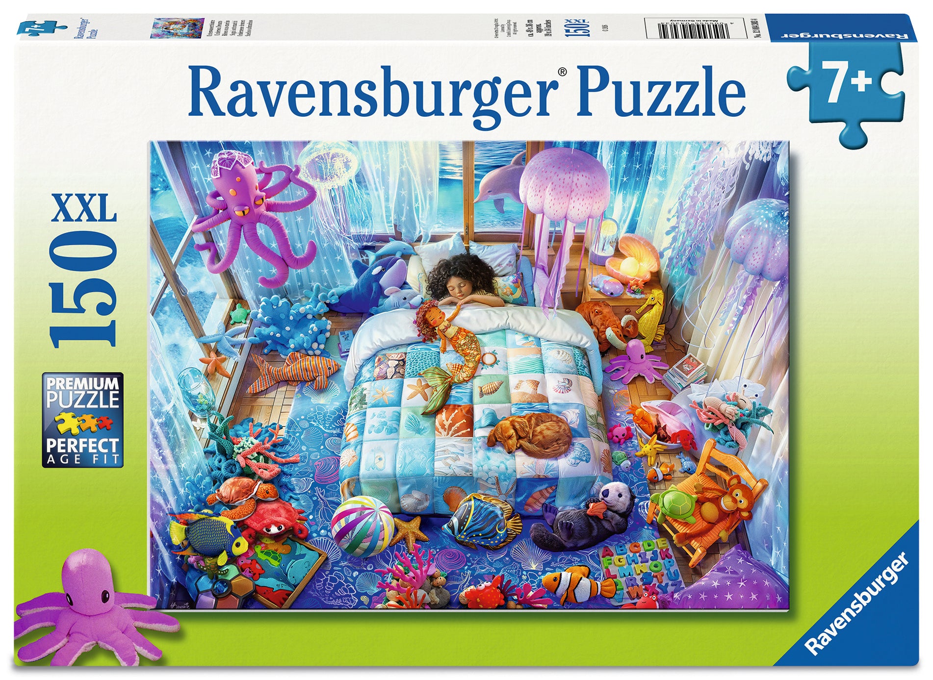 Ravensburger UnderSea Dreams 150 XXL piece children's jigsaw puzzle featuring a magical underwater bedroom with an octopus, jellyfish and sea creatures