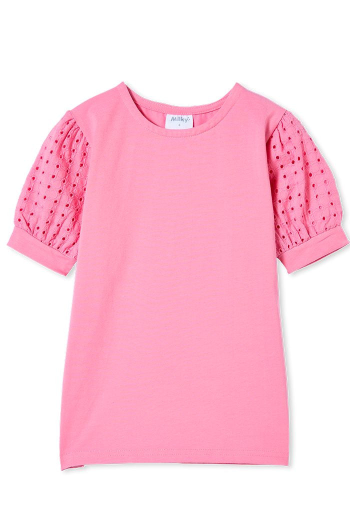 Pink Broderie Sleeve Tee